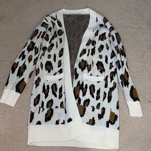 Animal Print Cheetah Leopard cardigan open sweater tan black brown M